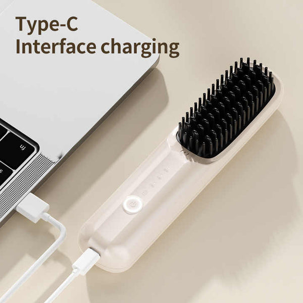 Elosung Off White Rechargeable Wireless Hair Straightening Brush Sleek Styling Tool Straightening & Curling Irons