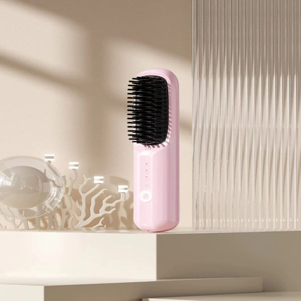 Pink Rechargeable Wireless Hair Straightening Brush Sleek And Portable Styling Tool Brushes & Combs