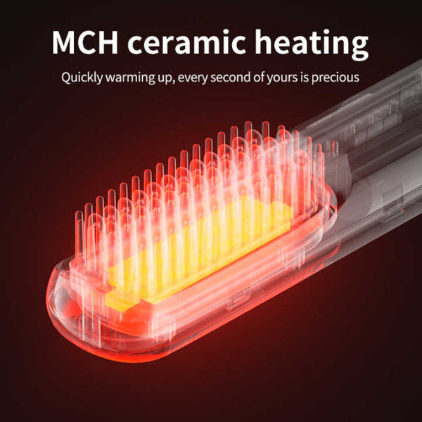 Elosung Black Rechargeable Wireless Hair Straightening Brush Sleek And Portable Styling Tool Straightening & Curling Irons