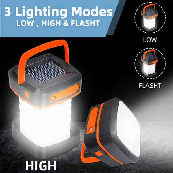 Orange Collapsible Portable Solar Led Camping Lantern With Usb Charging Lanterns