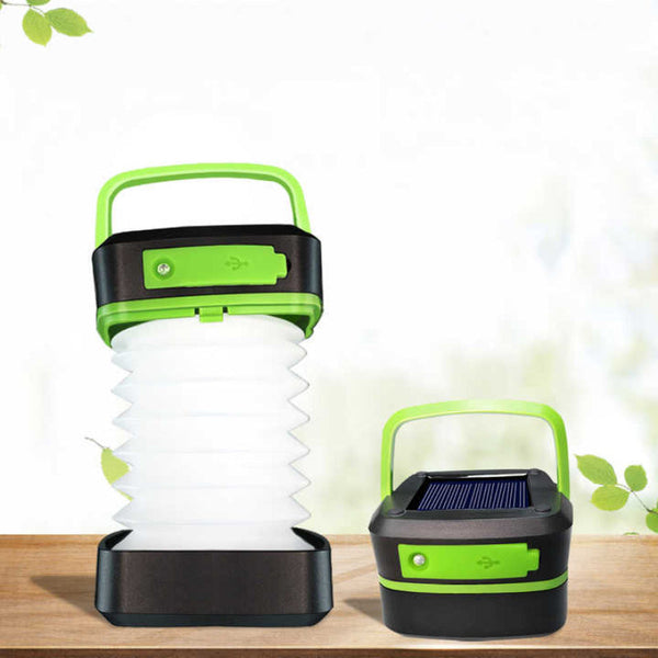 Green Collapsible Portable Solar Led Camping Lantern With Usb Charging Lanterns