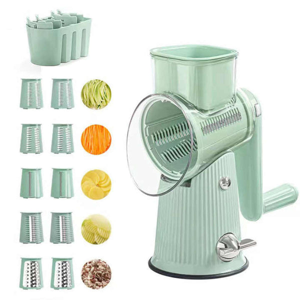 Green Multifunctional Manual Rotary Vegetable Slicer With 10 Blades Safe And Easy To Use Peelers & Slicers