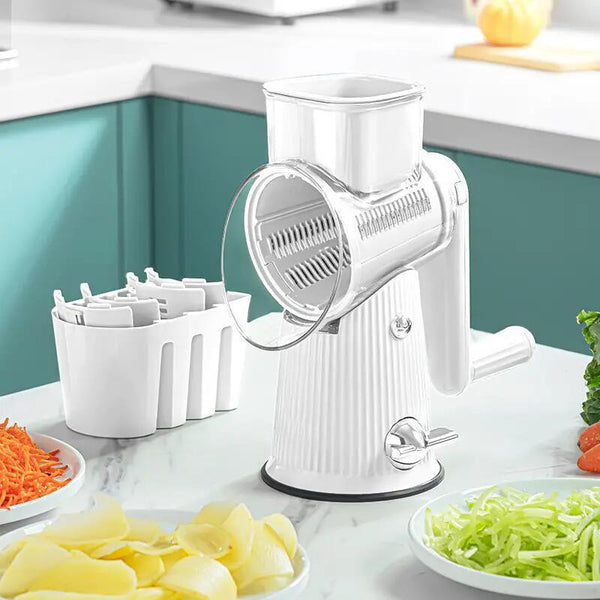 Elosung White Multifunctional Manual Rotary Vegetable Slicer With 10 Blades Safe And Easy To Use Peelers & Slicers