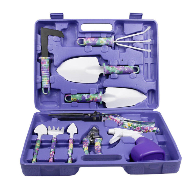 Yl/Z10 Purple Piece Floral Gardening Tool Set With Carrying Case Durable And Stylish Garden Tool Sets