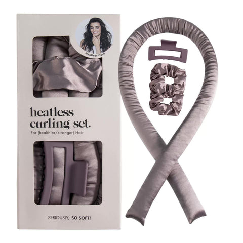 Elosung 5Pcs Light Brown Heatless Hair Curling Set With Scrunchie Clip Silk Ribbon Rollers & Curlers