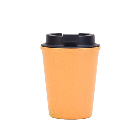 Yellow 350Ml Wheat Straw Double Layer Coffee Cup Eco Friendly And Lightweight Vacuum Flasks & Mugs