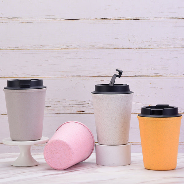 White 350Ml Wheat Straw Double Layer Coffee Cup Eco Friendly And Lightweight Vacuum Flasks & Mugs