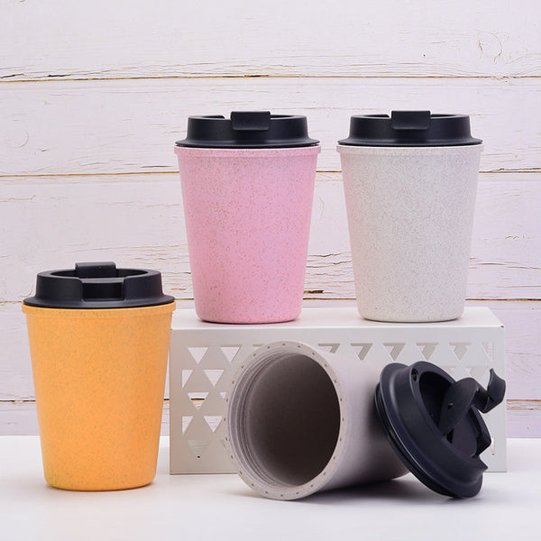 Gray 350Ml Wheat Straw Double Layer Coffee Cup Eco Friendly And Lightweight Mugs