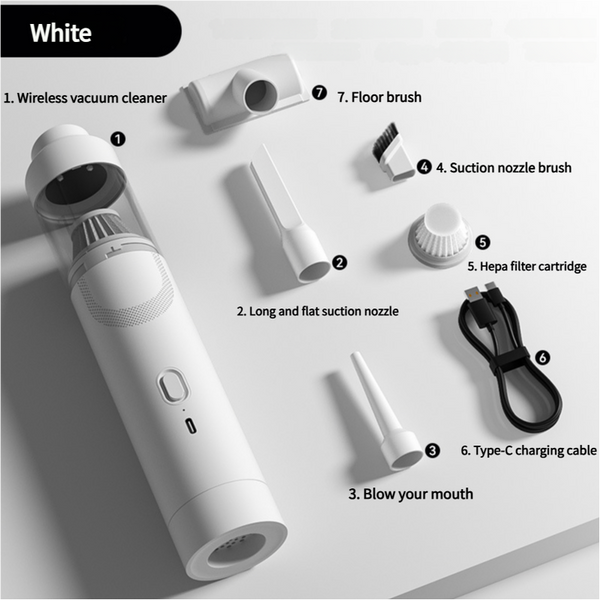 Elosung White Cordless Handheld Vacuum Cleaner With Blower Function Compact Rechargeable 120W Power Vacuum Cleaners