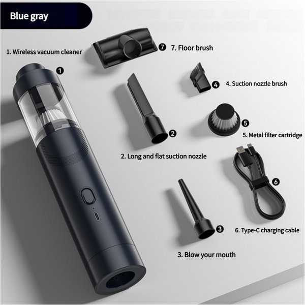 Blue Gray Cordless Handheld Vacuum Cleaner With Blower Function Compact And Rechargeable 120W Power Vehicle Vacuums