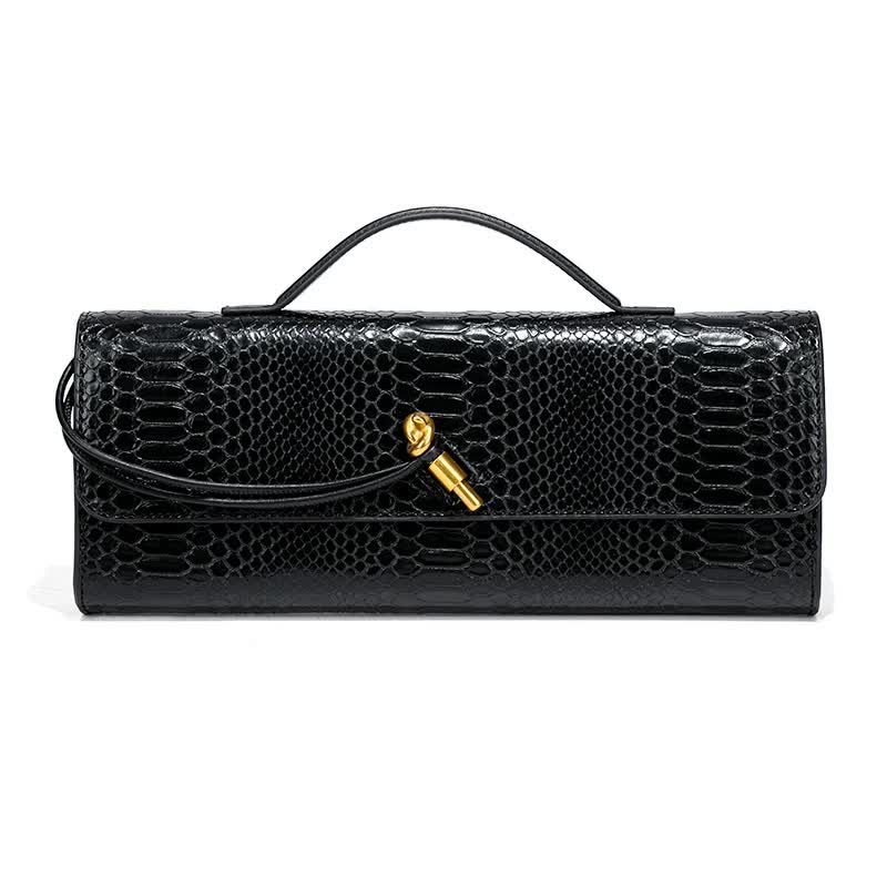 Elosung Black Elegant Pu Leather Clutch Bag With Snake Print Design Multi Color Options Women's Bags & Handbags