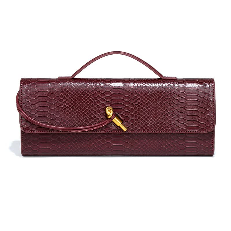 Wine Red Pu Leather Clutch Bag Snake Print Crossbody Handbag Women's Bags & Handbags