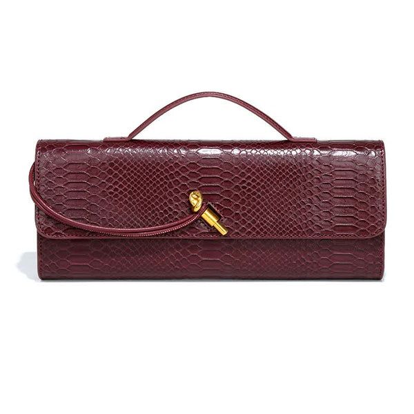 Wine Red Pu Leather Clutch Bag Snake Print Crossbody Handbag Women's Bags & Handbags