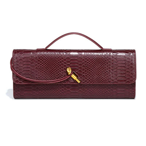 Wine Red Pu Leather Clutch Bag Snake Print Crossbody Handbag Women's Bags & Handbags