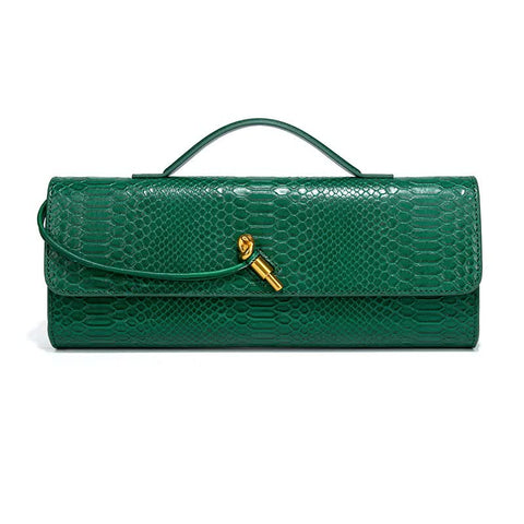 Green Elegant Pu Leather Clutch Bag With Snake Print Design Multi Color Options Women's Bags & Handbags