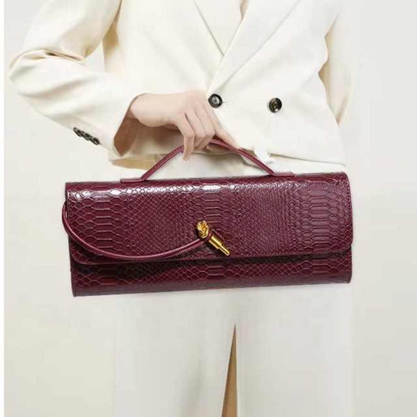Green Elegant Pu Leather Clutch Bag With Snake Print Design Multi Color Options Women's Bags & Handbags