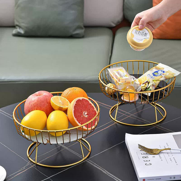 Elosung Elegant Iron Art Glass Serving Tray White Round Design With Gold Finish 27 X 13.5 17.5Cm Trays