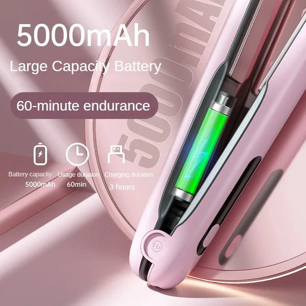 Elosung White Wireless Rechargeable Hair Straightener With 5000Mah Battery Design & Temperature Straightening & Curling Irons