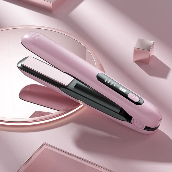 Elosung Pink Wireless Rechargeable Hair Straightener With 5000Mah Battery Design & Temperature Straightening & Curling Irons