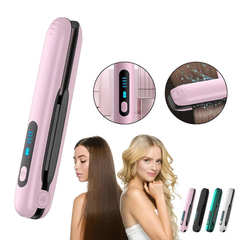 Elosung Pink Wireless Rechargeable Hair Straightener With 5000Mah Battery Design & Temperature Straightening & Curling Irons