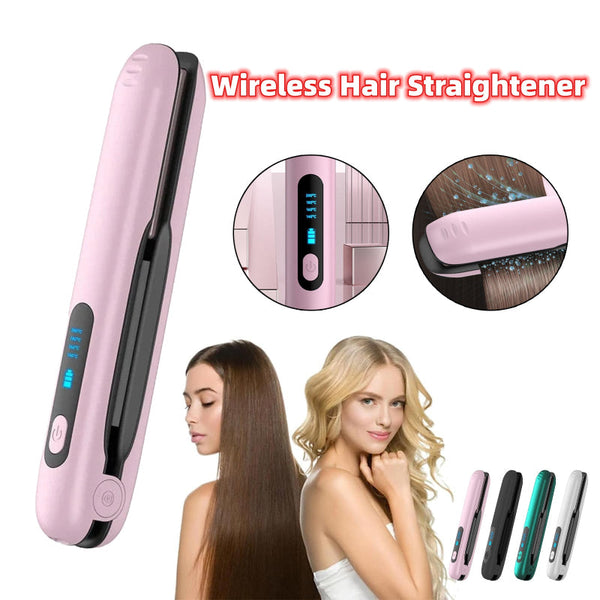 Green Wireless Rechargeable Hair Straightener With 5000Mah Battery Design & Temperature Straightening & Curling Irons