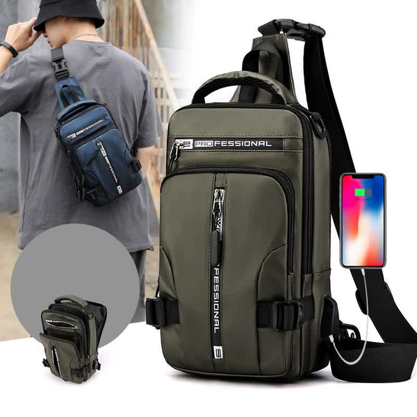 Elosung Khaki Compact Multi Function Nylon Chest Bag Stylish And Practical Bags