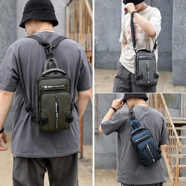 Elosung Khaki Compact Multi Function Nylon Chest Bag Stylish And Practical Bags
