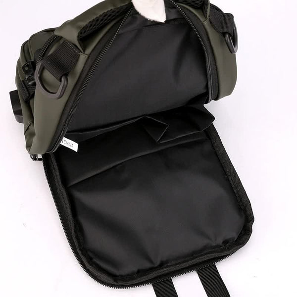 Elosung Khaki Compact Multi Function Nylon Chest Bag Stylish And Practical Bags