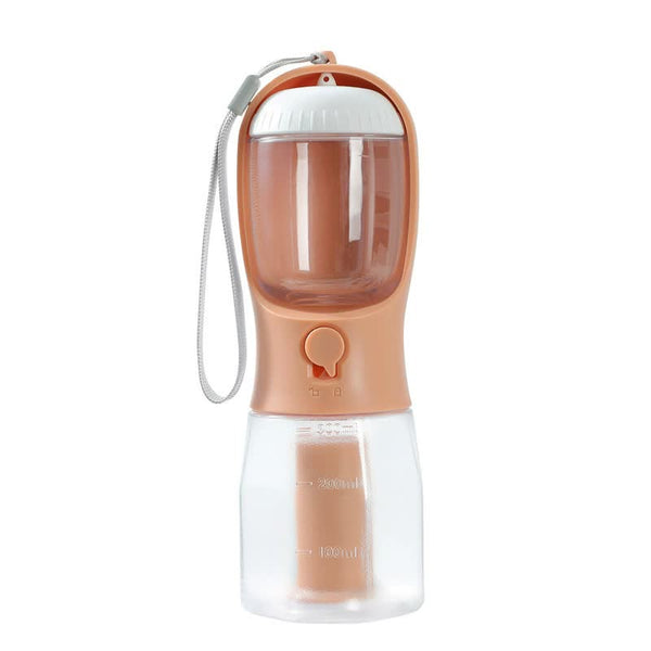 Elosung Orange 3 In 1 Pet Water Bottle With Food Storage Waste Bag Dispenser 300Ml Capacity Dishes Feeders & Fountains