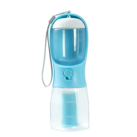 Elosung Sky Blue 3 In 1 Pet Water Bottle With Food Storage Waste Bag Dispenser 300Ml Capacity Dishes Feeders & Fountains