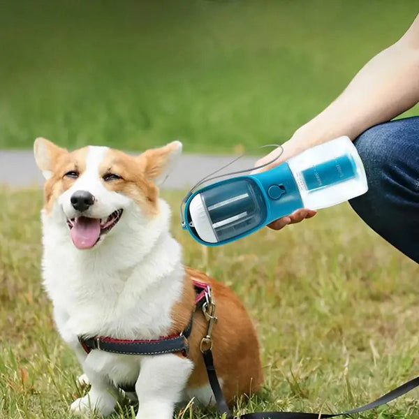 Dark Blue 3 In Portable Pet Water Bottle With Food Storage And Waste Bag Dispenser 300Ml Capacity Dishes Feeders & Fountains