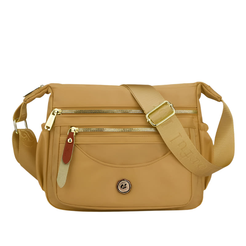 Gold Nylon Crossbody Bag With Multiple Compartments Compact And Stylish Design Women's Bags & Handbags