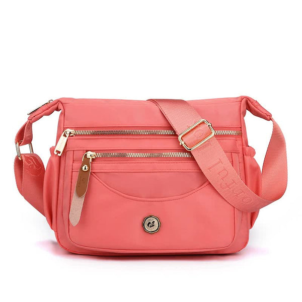 Elosung Pink Nylon Crossbody Bag With Multiple Compartments Compact Stylish Design Women's Bags & Handbags