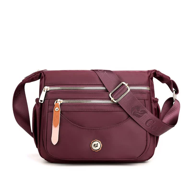 Wine Red Nylon Crossbody Bag With Multiple Compartments Compact And Stylish Design Women's Bags & Handbags