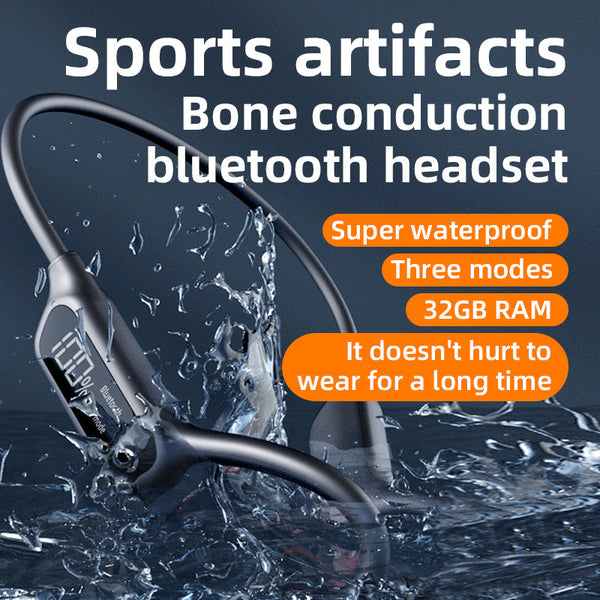 Black Waterproof Bluetooth Headset 32Gb Memory Lightweight Durable For Sports Headsets