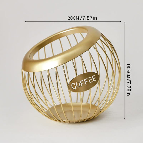 Elosung Gold Handcrafted Coffee Capsule Storage Basket Iron Art Design Food Storage Containers