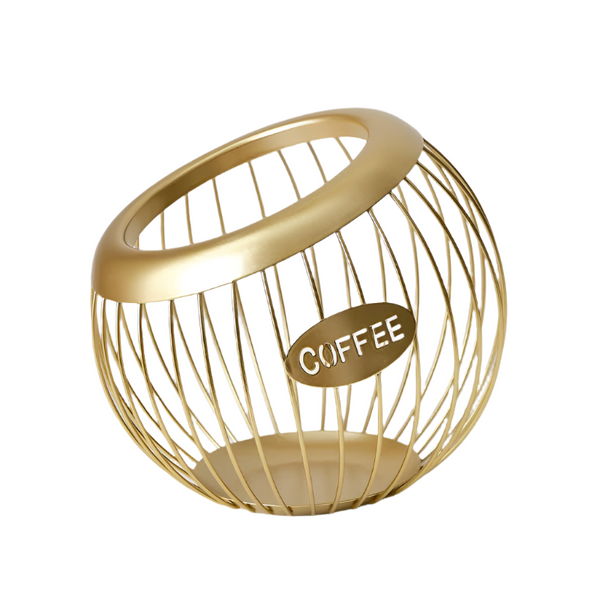 Elosung Gold Handcrafted Coffee Capsule Storage Basket Iron Art Design Food Storage Containers