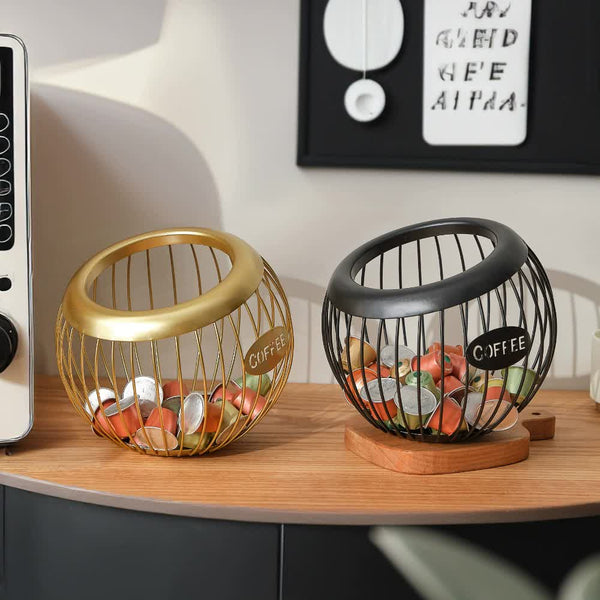 Elosung Gold Handcrafted Coffee Capsule Storage Basket Iron Art Design Food Storage Containers