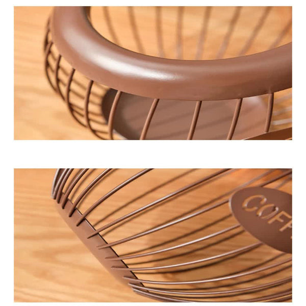 Elosung Gold Handcrafted Coffee Capsule Storage Basket Iron Art Design Food Storage Containers