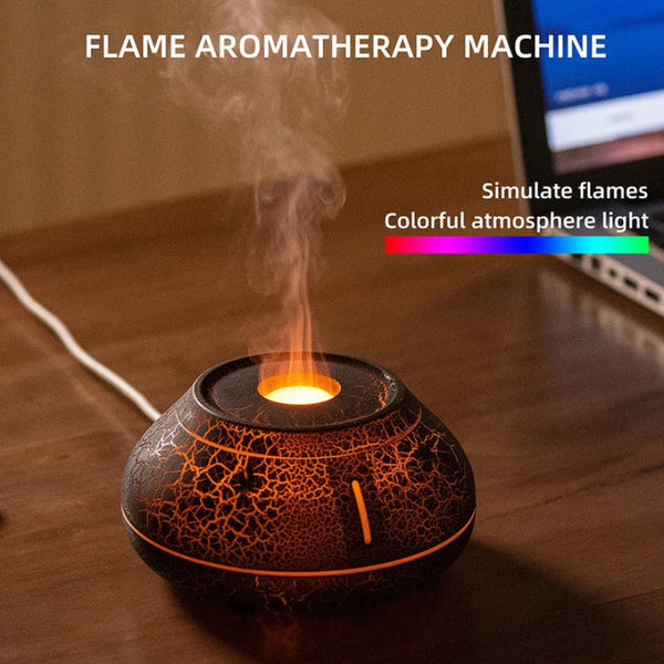 Flame Mountain Aroma Diffuser 7 Colour Led Light 130Ml Capacity Ultrasonic Mist Maker For Home Or Office White Diffusers