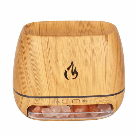 Wood Grain Color Himalayan Salt Flame Aroma Diffuser 250Ml Ultrasonic Humidifier With 7 Colour Led Light For Relaxation And Decor Humidifiers