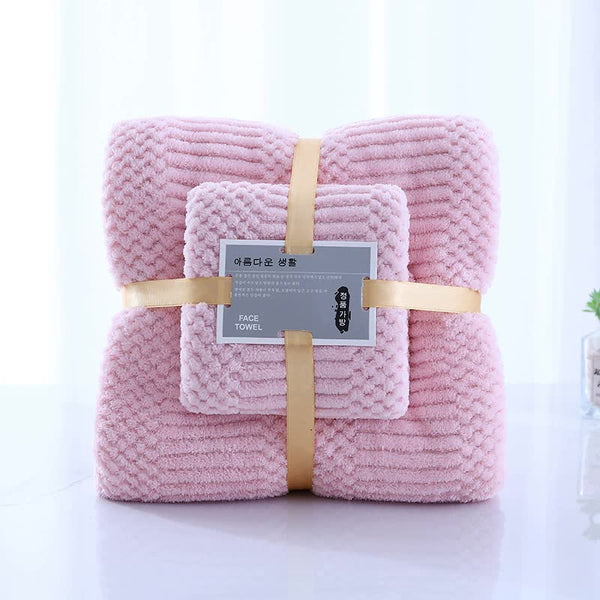 Elosung (2 Pcs) Coral Fleece Towel Bath Set Ultra Soft Absorbent Lint Free For Spa Towels & Washcloths