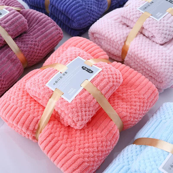 Elosung (2 Pcs) Coral Fleece Towel Bath Set Ultra Soft Absorbent Lint Free For Spa Towels & Washcloths