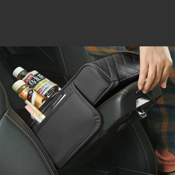 Elosung Gt 6 No Embroidery Black Multifunctional Car Armrest Storage Box Cushion Universal Fit With Cup Holder Tissue Dispenser Car Organisers