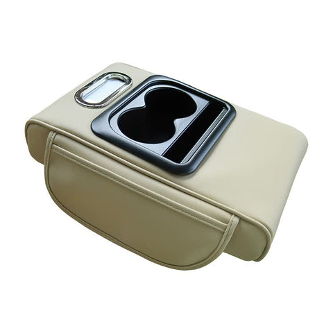 Elosung Gt 6 No Embroidery Beige Multifunctional Car Armrest Storage Box Cushion Universal Fit With Cup Holder Tissue Dispenser Car Organisers