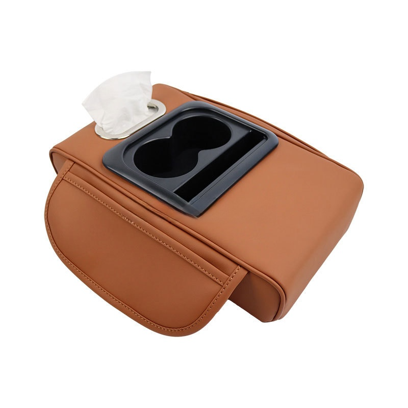 Elosung Gt 6 No Embroidery Orange Multifunctional Car Armrest Storage Box Cushion Universal Fit With Cup Holder Tissue Dispenser Car Organisers