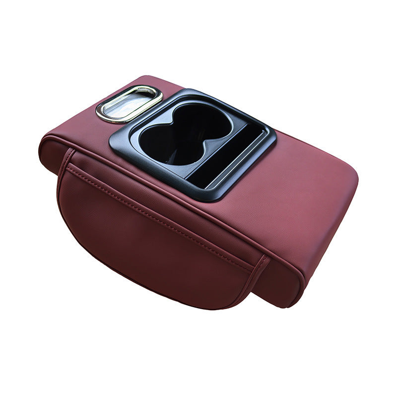 Elosung Gt 6 No Embroidery Wine Red Multifunctional Car Armrest Storage Box Cushion Universal Fit With Cup Holder Tissue Dispenser Car Organisers