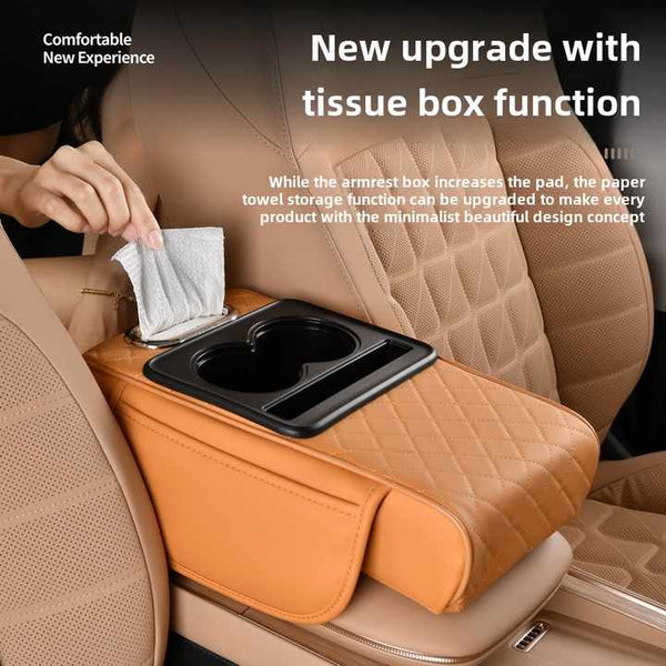 Elosung Gt 6 No Embroidery Coffee Multifunctional Car Armrest Storage Box Cushion Universal Fit With Cup Holder Tissue Dispenser Car Organisers