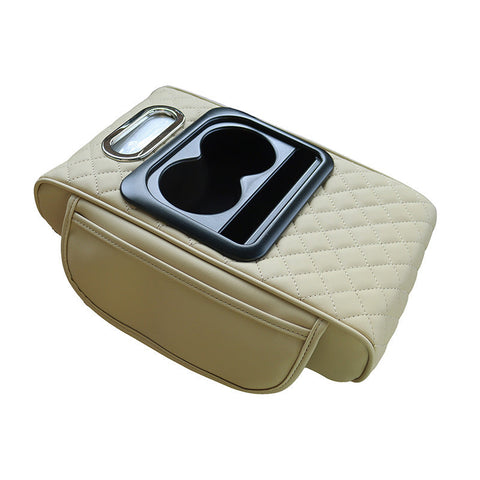 Elosung Gt 6 Embroidery Beige Multifunctional Car Armrest Storage Box Cushion Universal Fit With Cup Holder Tissue Dispenser Car Organisers
