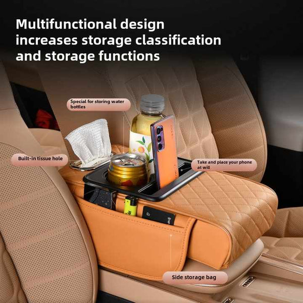 Elosung Gt 6 Embroidery Orange Multifunctional Car Armrest Storage Box Cushion Universal Fit With Cup Holder Tissue Dispenser Car Organisers